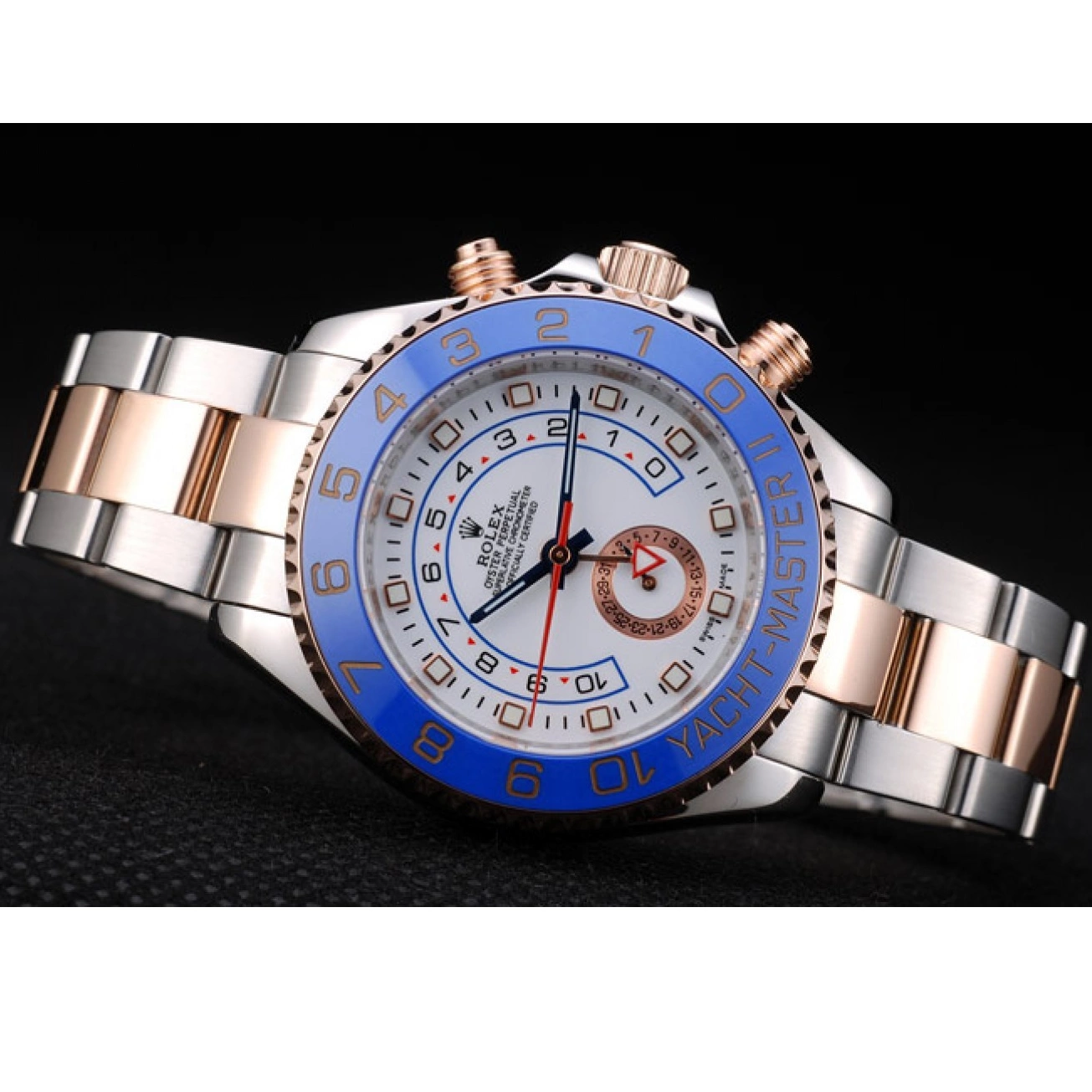 Aaa replica White Watch Ceramic Yachtmaster Dial Blue Rolex Bezel 0604